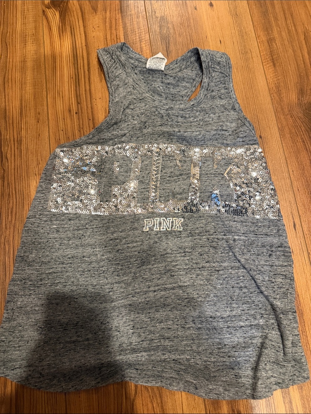 PINK Victoria's Secret Gray Sequin Logo Tank